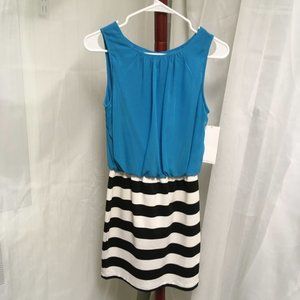 Ruby Rox  Turquoise  and Black & White Striped Dress Size Small  NWT